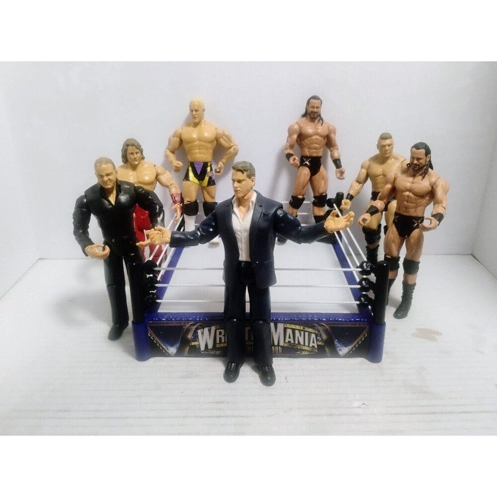JAKKS PACIFIC & MATTEL 2003-17 WRESTLING 7 CT ACTION FIGURE & RING LOT
